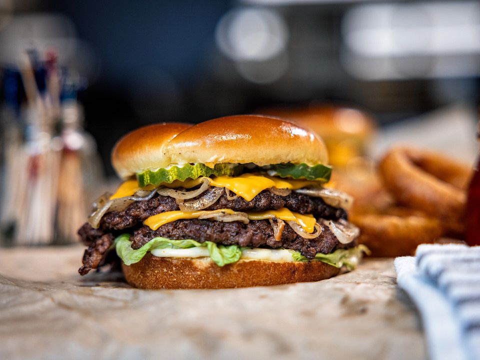 Double smash burger with melted cheese